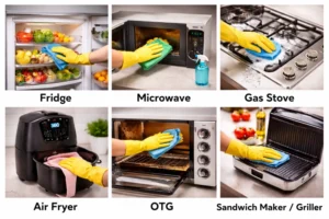 All appliance cleaning (Fridge, Microwave, Gas stove, Air fryer, OTG, Sandwich Maker / Griller)