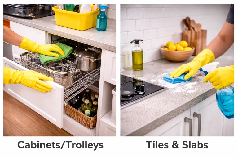 Cabinets/Trolleys, Tiles & slabs deep cleaning